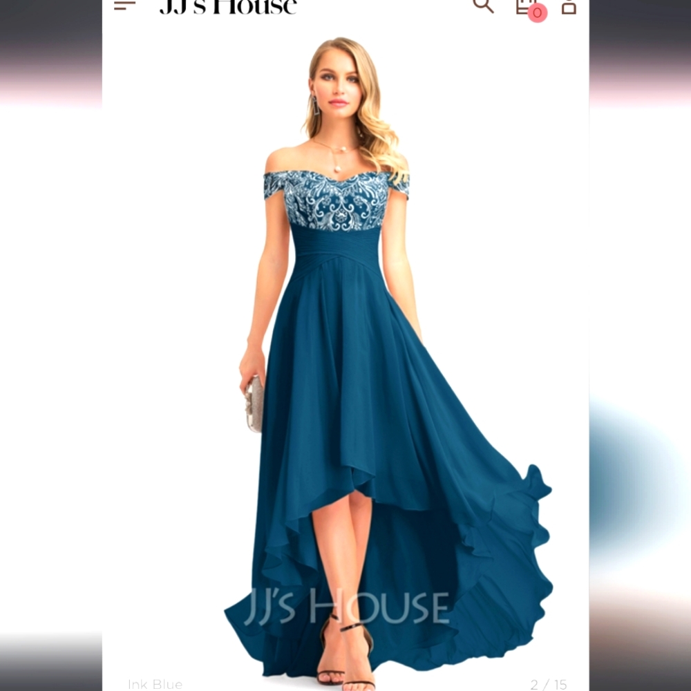 A-Line off the shoulder asymmetrical chiffon lace evening dress size US 8